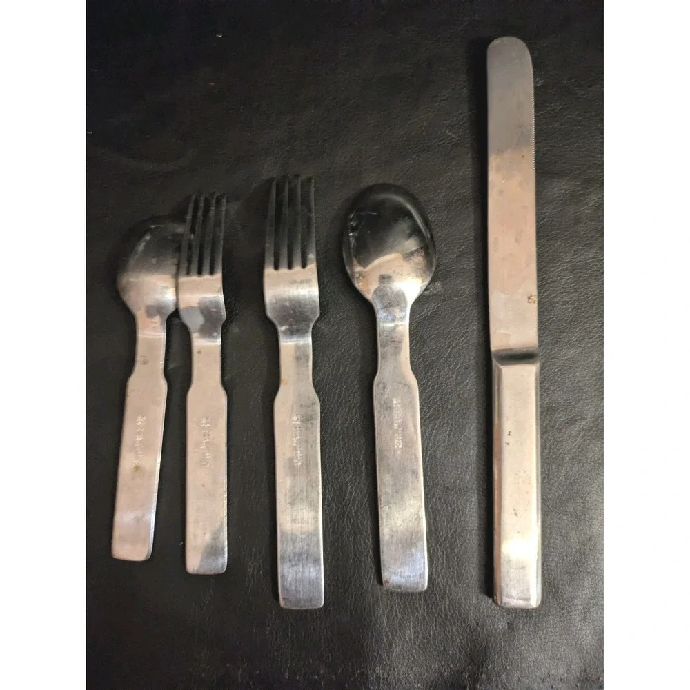 MCM Stanley Roberts Oblique 5 Piece Place Setting Tea Table Spoon Fork Knife
